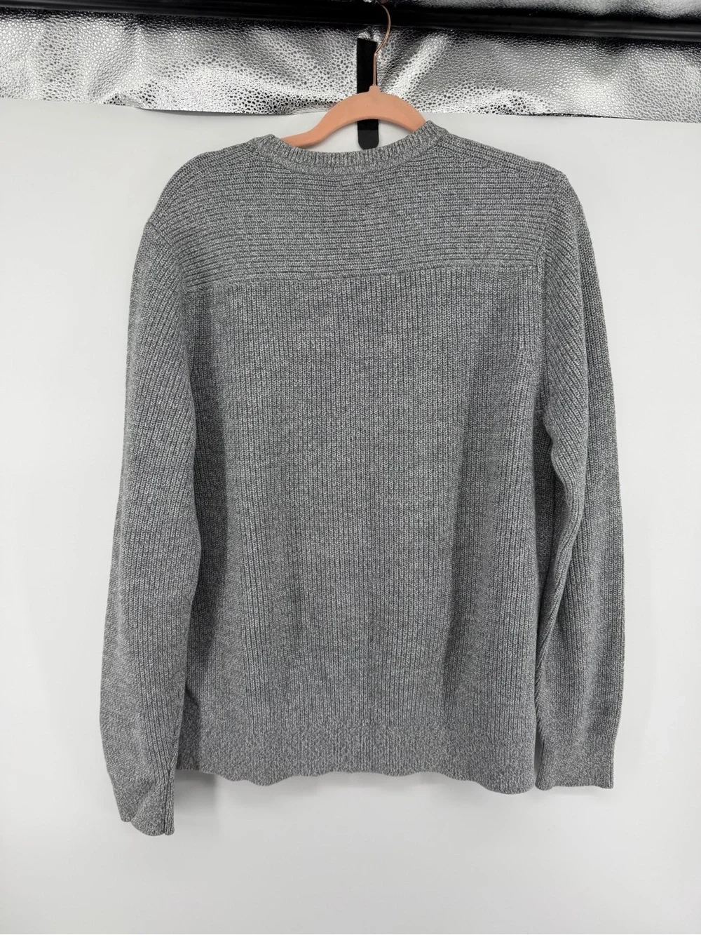 Normalcore Preppy Quiet LuxuryGap For Good Grey Ribbed Knit Crewneck Sweater SzL